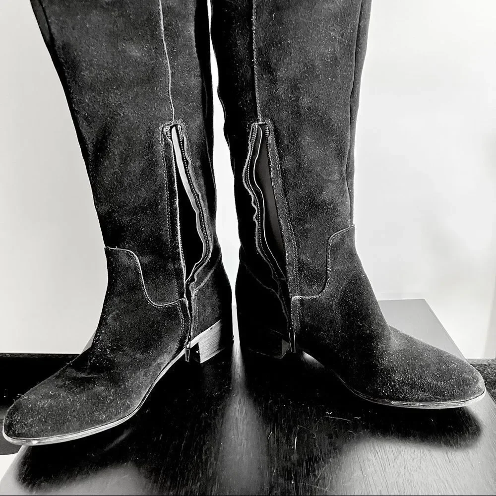 Steve Madden Tyga Suede Leather Black Over the Knee Boots 1.75” Block Heel Sz. 8